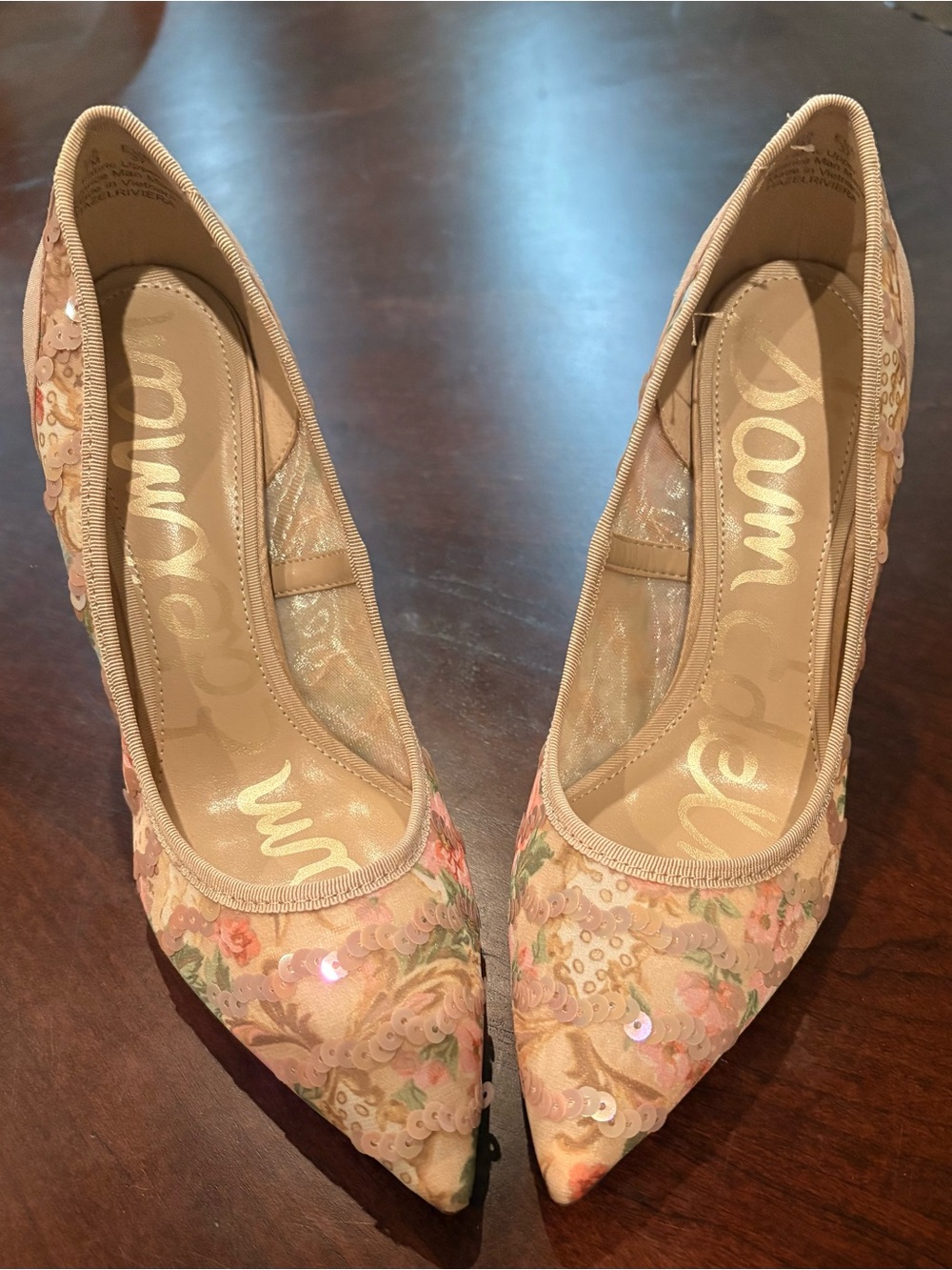 Sam Edelman Floral Sequin Pointed Toe Pumps Heels Size 7
